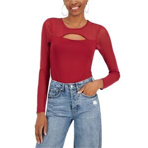 Crave Fame Womens Cutout Illusion Bodysuit Jumpsuit, Red, NWT